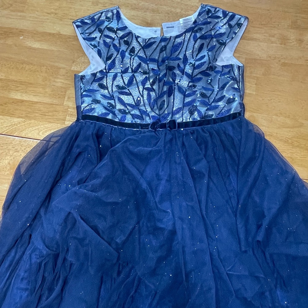 Jona Michelle Navy Blue Leaf Pattern Dress